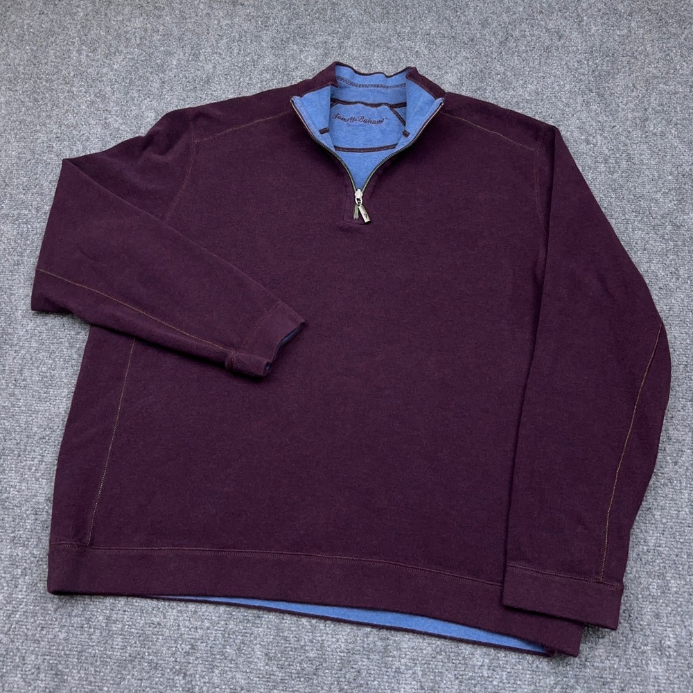 Tommy Bahama Flip Side Pro Sweatshirt Men *XL Burgundy Half-Zip Golf Heavyweight